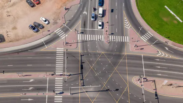 Aerial Top View City Traffic Crossroad Dubai Business Bay Timelapse — Stock Photo, Image