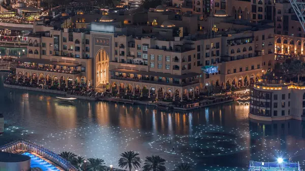 Vista Unica Dubai Dancing Fountain Spettacolo Notte Timelapse Attrazione Turistica — Foto Stock