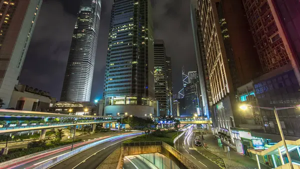 Hong Kong Business District Timelapse Night Corporate Building Famous Skyscrapers — Stock Photo, Image