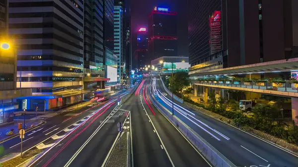 Hong Kong Business District Timelapse Night Corporate Building Back Busy — Stock Photo, Image