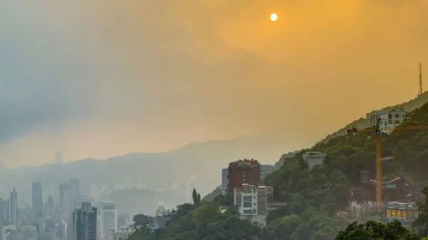 Famosa Vista Hong Kong Victoria Peak Timelapse Durante Alba Mentre — Foto Stock
