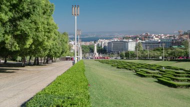 Eduardo VII park and gardens in Lisbon, Portugal aerial panoramic timelapse hyperlapse clipart