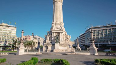 The Marquess of Pombal Square on a sunny day which is an important roundabout in the center of Lisbon timelapse hyperlapse, shadows moves on the monument clipart