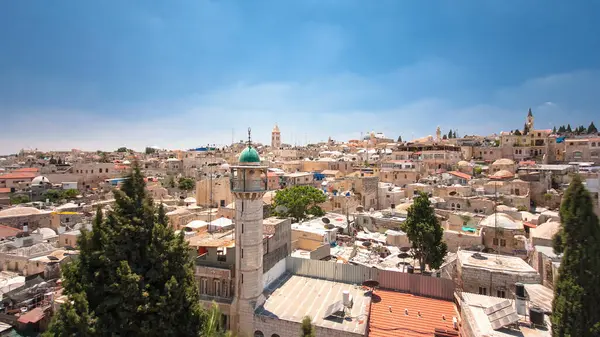 Skyline Old City Jerusalem Historic Buildings Mosque Aerial View Austrian — Stock Photo, Image