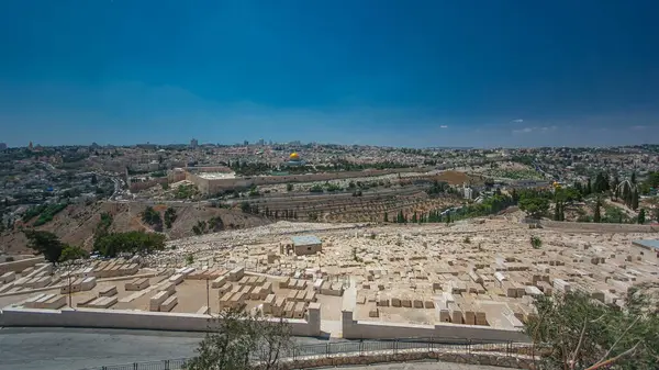 Panoramic View Jerusalem Timelapse Dome Rock Mount Olives Old Jewish — Stock Photo, Image
