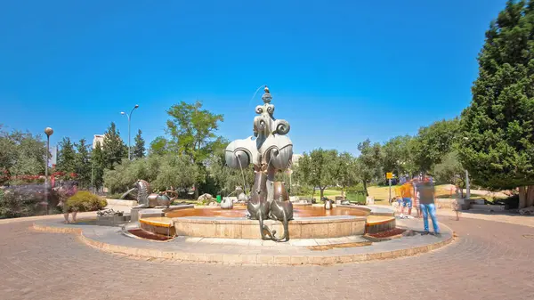 Fuente Leones Timelapse Hiperlapso Situado Parque Moshe Yemin Por Escultor — Foto de Stock