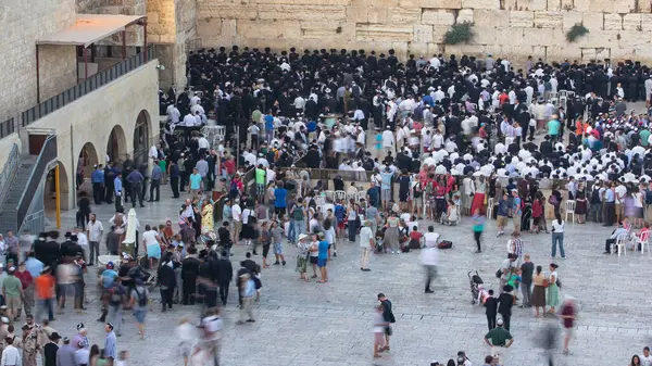 Religious Jews Sunset Prayer Service Western Wall Israel Timelapse Aerial — Stock Photo, Image