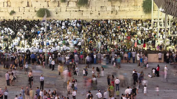 Religious Jews Sunset Prayer Service Western Wall Israel Timelapse Crowd — Stock Photo, Image