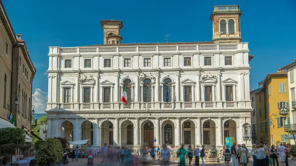 Κύρια Πλατεία Piazza Vecchia Μια Ιταλική Πόλη Μπέργκαμο Timelapse Βιβλιοθήκη — Φωτογραφία Αρχείου