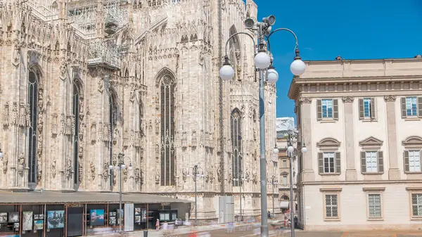 Duomo Cathedral Timelapse Side View Street Gothic Cathedral Took Nearly — Stock Photo, Image