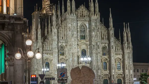 Milan Cathedral Illuminated Night Timelapse Duomo Milano Gothic Cathedral Church — Stock Photo, Image