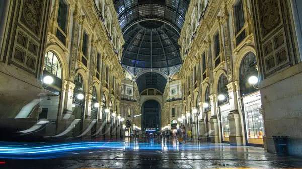 Masuk Galleria Vittorio Emanuele Tilapse Dari Tommaso Grossi Malam Hari — Stok Foto