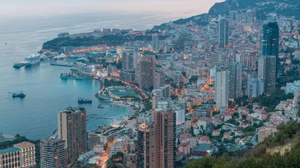 Aerial Top View Monaco Grand Corniche Road Day Night Transition — Stock Photo, Image