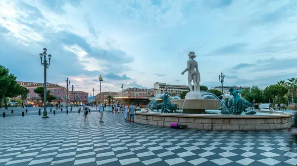 Fountain Soleil Place Massena Square Nice Day Night Transition Timelapse — Stok Foto