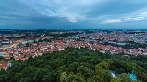 Wonderful Day Night Transition Timelapse Panoramic View City Prague Petrin — Stock Photo, Image