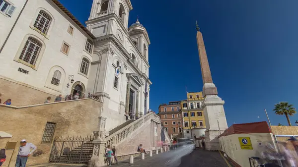 Church Trinita Dei Monti Egyptian Obelisk Timelapse Hyperlapse Rome Italy — Stock Photo, Image
