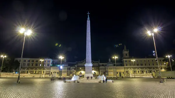 People Gathering Central Column Piazza Del Popolo Night Timelapse Hyperlapse — Stock Photo, Image