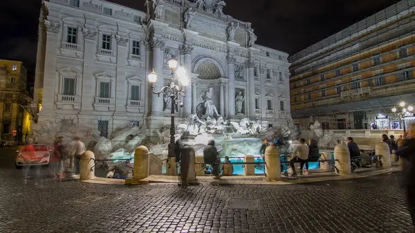 Famous Trevi Fountain Night Timelapse Hyperlapse Place One Most Visited — Stock Photo, Image