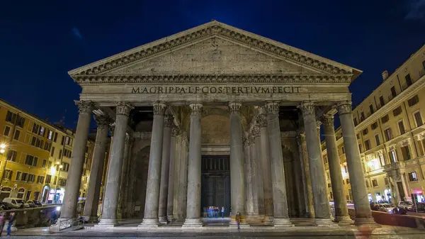 Night Timelapse Hyperlapse Pantheon Ancient Architecture Rome Italy Dating Roman — Stock Photo, Image