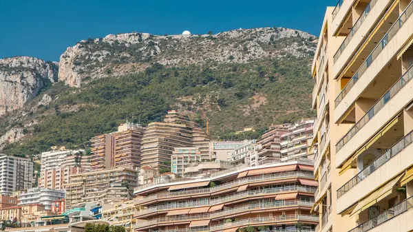 Monaco Monte Carlo Architectuur Berg Heuvel Achtergrond Timelapse Veel Huizen Stockfoto