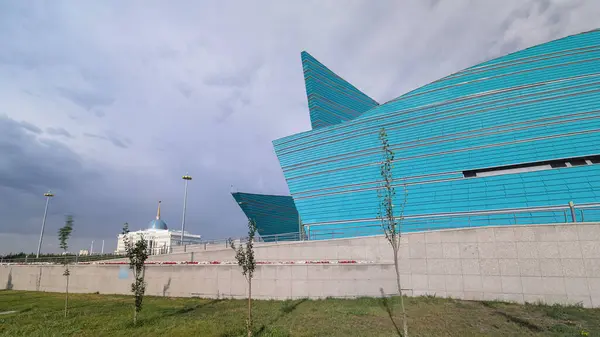 stock image Kazakhstan Central Concert Hall timelapse hyperlapse located in the administrative center, unique in its architectural design, the biggest concert of the capital structure. Nur-Sultan city, Kazakhstan