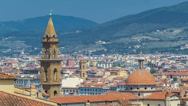 Florenz Landschaft Von Oben Zeitraffer Panorama Auf Historische Gebäude Luftaufnahme Stockfoto