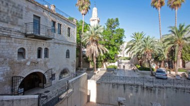 Excavated archeological ruins of the Pool of Bethesda and Byzantine Church timelapse hyperlapse. Located in the Muslim Quarter in Old Jerusalem, Israel on the path of the Beth Zeta Valley. clipart