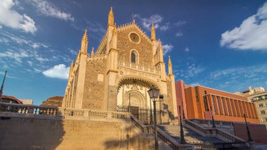 San Jeronimo el Real (St. Jerome the Royal) timelapse hyperlapse at sunset time. Roman Catholic church from the early 16th-century in central Madrid (Spain), next to the Prado Museum. clipart