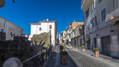 Discover Albano Laziale's Medieval Charm: Timelapse Hyperlapse of a Typical Narrow Street. Walking Along the Main Road, Immersed in History and Surrounded by Enchanting Sightseeing in Italy. clipart