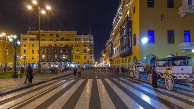 Fast walk on Jiron de la Union, the pedestrian shopping street in old city center night timelapse hyperlapse from Plaza de Armas to Plaza San Martin. Lima, Peru clipart