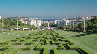 Eduardo VII parkı ve Lizbon 'daki bahçeler, Portekiz havadan panoramik zaman aşımı hipervanesi