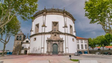 Monastery da Serra do Pilar in Vila Nova de Gaia timelapse hyperlapse, Porto, Portugal. Green trees and cloudy sky