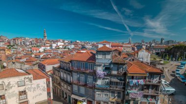 Panorama showing overview of old town of Porto timelapse with houses rooftops from Centro Portugues de Fotografia to City Hall building, Portugal