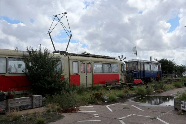 Two Old Trams Ndsm Wharf Site Amsterdam North Netherlands — Stock Photo, Image