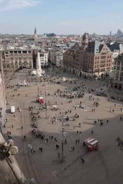 Hollanda, Amsterdam 'daki de Baraj Meydanı' nda hava manzarası