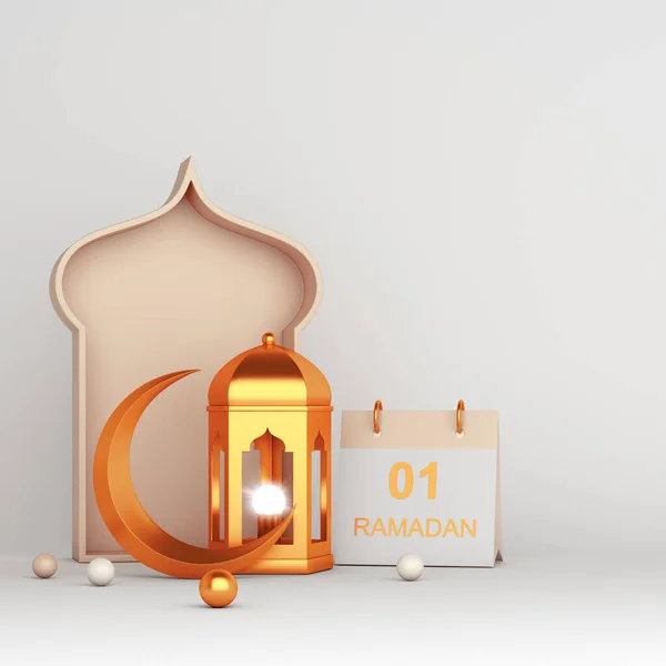 Исламский Фон Рамаданский Календарь Фонарь Золотой Кресен — стоковое фото