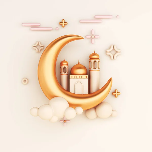 Islamisk Dekoration Bakgrund Med Halvmåne Moské Tecknad — Stockfoto