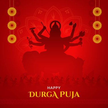 Dandiya Durga puja 'da Tanrıça Durga Mutlu Navratri Dansçı çift