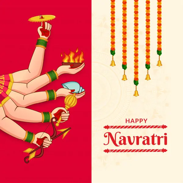 Handen Van Godin Durga Die Mahishasura Happy Navratri Durga Puja — Stockvector