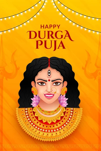 Gezicht Van Godin Durga Shubh Navratri Festival Happy Dussehra Durga — Stockvector