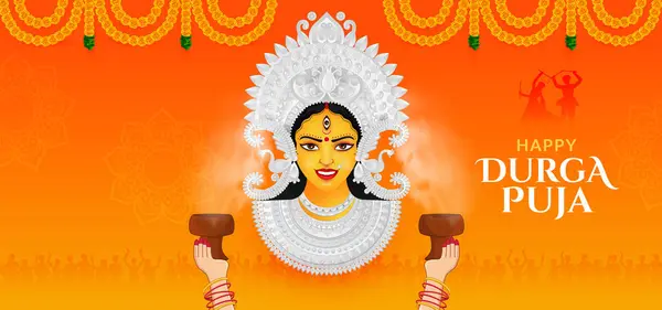 Rostro Diosa Durga Festival Shubh Navratri Happy Dussehra Durga Puja — Archivo Imágenes Vectoriales