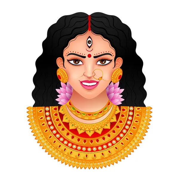 Gezicht Van Godin Maa Durga Dansende Vrouw Durga Puja Shubh — Stockvector