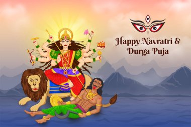 Tanrıça Durga Mahishasura 'yı Öldürme Mutlu Navratri ve Durga Puja Festivali