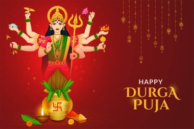 Navratri Maa Durga ile Kalash ve Dandiya, Mutlu Navratri, Dussehra ve Durga Puja