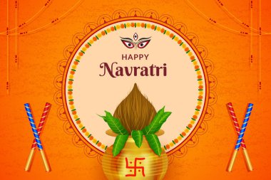 Navratri Maa Durga ile Kalash ve Dandiya, Mutlu Navratri, Dussehra ve Durga Puja