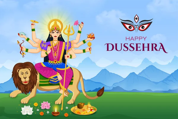 Godin Durga Subh Navratri Happy Dussehra Durga Puja Festival — Stockvector