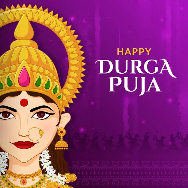 Tanrıça Durga Nın Yüzü Shubh Navratri Festivali Mutlu Dussehra Durga — Stok Vektör