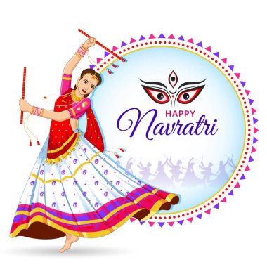 Dandiya Gecesi, Navratri 'de Dansçı Kızlar, Mutlu Durga Puja ve Navratri 