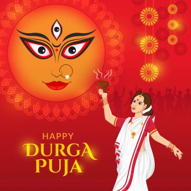 Tanrıça Durga 'nın Elleri Mahishasura' yı Öldüren, Mutlu Navratri ve Durga Puja Festivali 