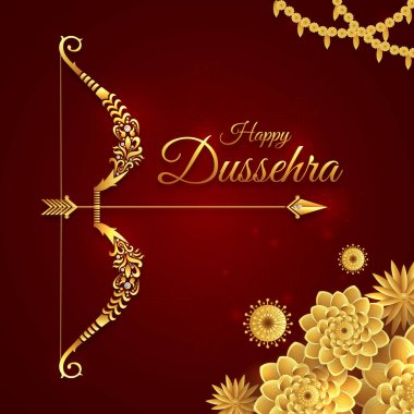 Mutlu Dussehra Hindistan Festivali 'nde Rama' nın Yayı ve Oku, Mutlu Navratri & Durga Puja 